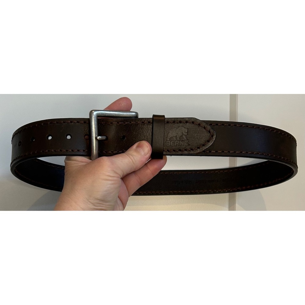 Berne Mens Brown‎ Genuine Leather Work Belt Size 32 7524500 Rugged Silver Buckle